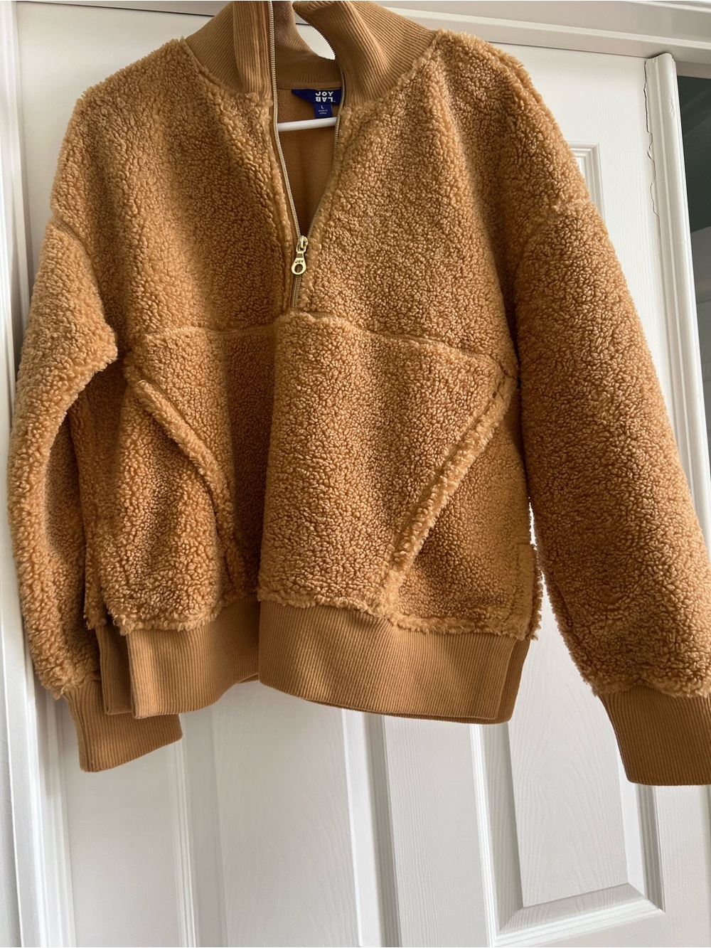 JoyLab Teddy Sherpa Half-Zip Jacket in Camel Brown